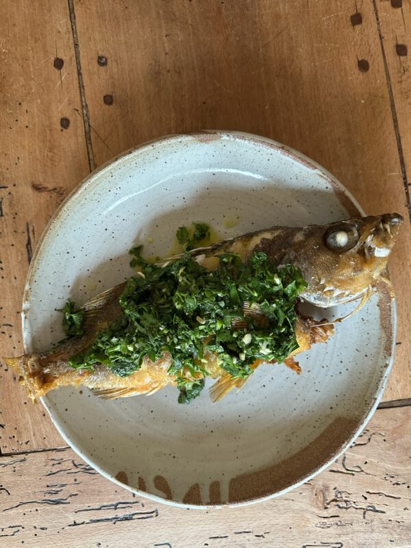Whole Fried Rockfish with Zesty Herby Dressing